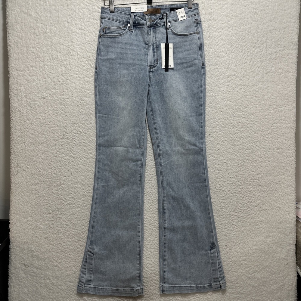 Judy Blue High Waist Slim Boot Women's 7/28 Light Blue Pull On Pockets Logo NWT
